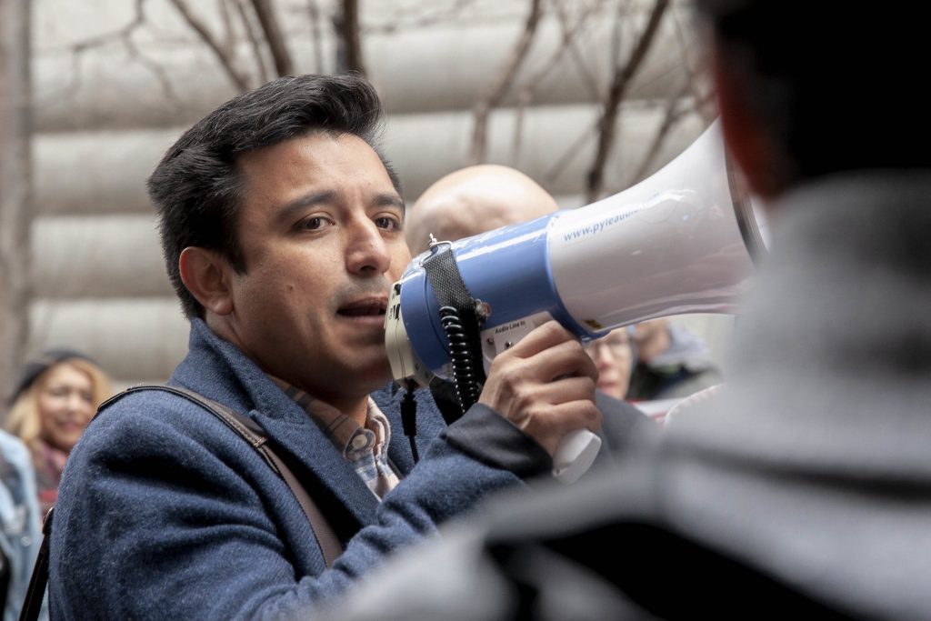 Byron Sigcho-Lopez New 25th Ward Alderman Activists Protest Lincoln Yards Development Chicago Illinois 4-10-19 Photo by Charles Edward Miller